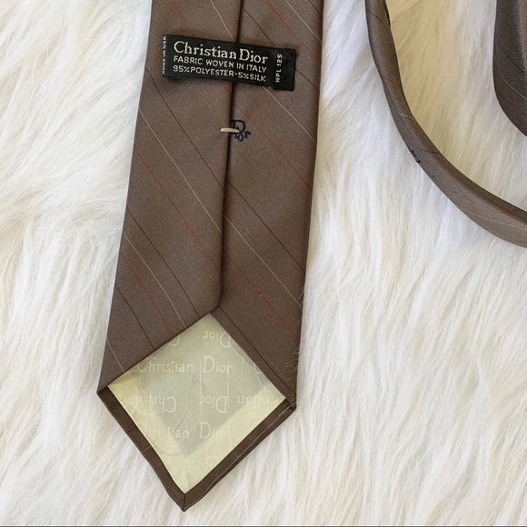 Christian Dior Silk Striped Logo Neck Tie - Picture 5 of 5